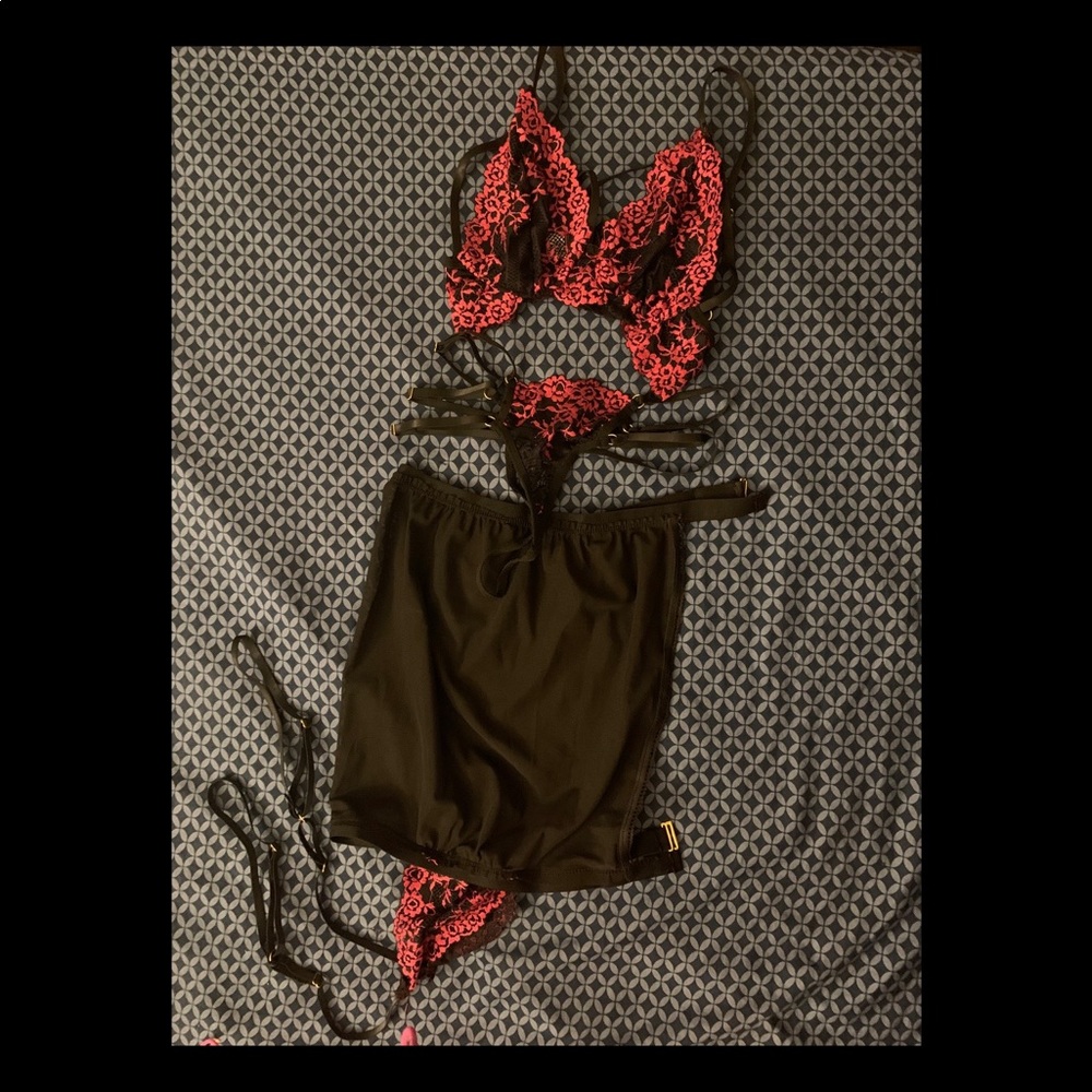 Three Piece Elegant Lace Sheer Lingerie Ensemble